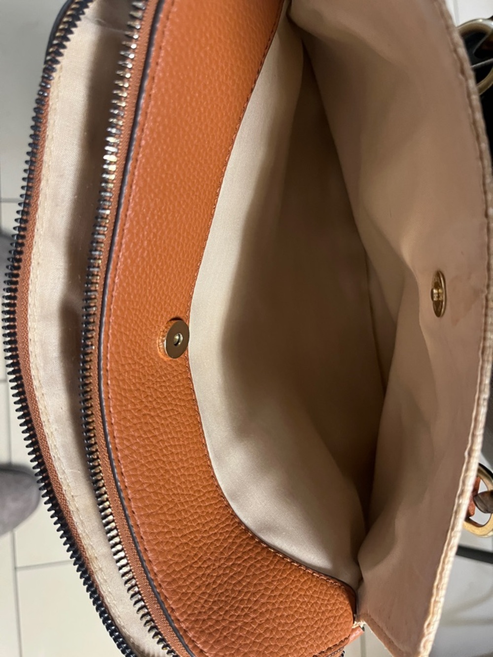 Nanette Lepore Cream and Brown Woven Satchel with Tortoiseshell Accents - Picture 7 of 8